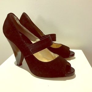 Like New Michael Kors Black Suede Peep Toe Heels